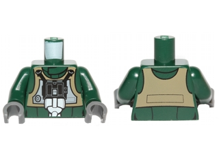 973pb1330c01 - Torso SW Rebel A-wing Pilot with Dark Tan Vest and Black Front Panel with Breathing Apparatus Pattern / Dark Green Arms / Dark Bluish Gray Hands