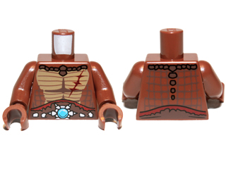 973pb1375c01 - Torso Crocodile Skin with Dark Red Scar and Blue Round Jewel (Chi) Belt Pattern / Reddish Brown Arms / Reddish Brown Hands