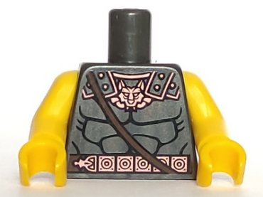 973pb1409c01 - Torso Bare Chest Muscles Outline with Wolf / Fox Head and Copper and Dark Brown Belt Pattern / Yellow Arms / Yellow Hands
