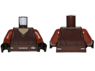 973pb1563c01 - Torso SW Jedi Robe, Dark Tan Undershirt Pattern (Plo Koon) / Reddish Brown Arms / Black Hands
