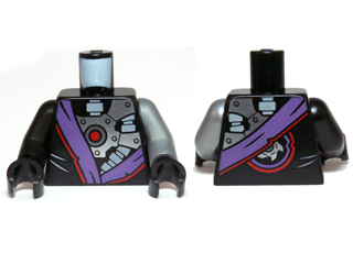 973pb1578c01 - Torso Ninjago Robe with Purple Sash and Exposed Mechanical Parts Pattern / Flat Silver Arm Left / Black Arm Right / Black Hands