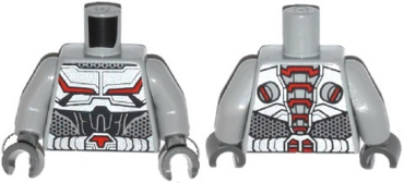 973pb1725c01 - Torso Armor with Black and Red Lines on Chest and Silver Belt with Red Buckle Pattern / Light Bluish Gray Arms / Dark Bluish Gray Hands