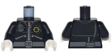 973pb1734c02 - Torso Police 3 Zippers, Minifigure Head Badge, Radio and Belt Pattern (Pattern on Front and Back) / Black Arms / White Hands