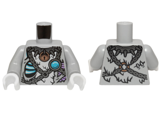 973pb1777c01 - Torso Tiger Fur with Chains, Spiked Collar, Padlock and Blue Round Jewel (Chi) Pattern / Light Bluish Gray Arms / White Hands