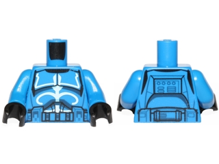 973pb1844c01 - Torso SW Armor Clone Trooper with White Senate Commando Captain Markings with Belt with Pockets Pattern / Blue Arms / Black Hands