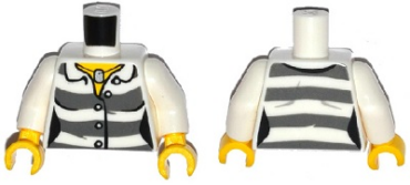 973pb1887c01 - Torso Town Prisoner Female, Dark Bluish Gray Stripes, Buttons and ID Tag Pattern / White Arms / Yellow Hands