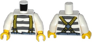 973pb1909c01 - Torso Town Prisoner Olive Green Suspenders over Shirt with Dark Bluish Gray Prison Stripes Pattern / White Arms / Yellow Hands