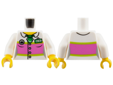 973pb1935c01 - Torso Female Blouse with Buttons, Dark Pink Panel and Name Badge Pattern / White Arms / Yellow Hands