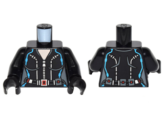 973pb1953c01 - Torso Female Silver Zippered Suit with Belt, Red Buckle and Dark Azure Lines Pattern (Black Widow) / Black Arms / Black Hands