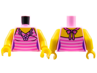 973pb1978c01 - Torso Female Top with Dark Pink Stripes and Flower Necklace Pattern / Yellow Arms / Yellow Hands