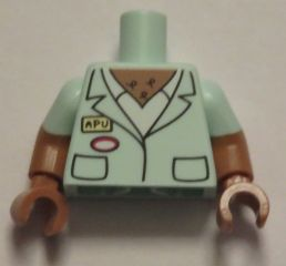 973pb1992c01 - Torso Simpsons Smock with 'APU' Name Tag, White Shirt, and Chest Hair Pattern / Medium Nougat Arms with Molded Light Aqua Short Sleeves Pattern / Medium Nougat Hands