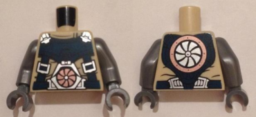 973pb2008c01 - Torso Dark Blue Harness with Silver Buckles, Copper Turbine on Front, Silver Turbine on Back Pattern / Flat Silver Arms / Dark Bluish Gray Hands