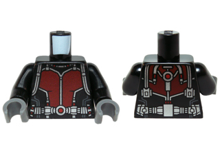 973pb2022c01 - Torso Ant-Man Dark Red Body Suit with Silver Trim and Shoulder Belts Pattern / Black Arms / Dark Bluish Gray Hands