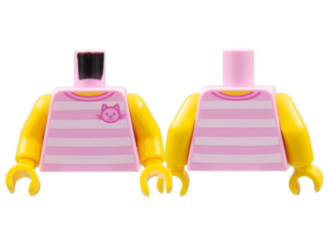 973pb2339c01 - Torso T-Shirt with 4 White Horizontal Stripes Front and Back with Cat Pattern / Yellow Arms / Yellow Hands