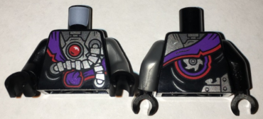 973pb2535c01 - Torso Ninjago Robe with Purple Sash with Knot, Mechanical Parts and Silver Saw Blade Pattern / Flat Silver Arm Left / Black Arm Right / Black Hands