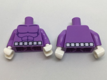 973pb2579c01 - Torso Batman Muscles Outline with Belt with 6 White Squares Front and Reverse Pattern / Medium Lavender Arms with White Squares Pattern / White Hands