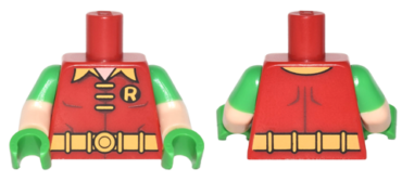 973pb2625c01 - Torso Batman 'R' Symbol, 3 Yellow Clasps and Collar and Belt Pattern / Light Nougat Arms with Molded Bright Green Short Sleeves Pattern / Bright Green Hands
