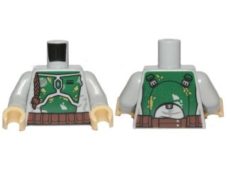 973pb2687c01 - Torso SW Mandalorian Armor Plates Dark Green Pattern Dual Sided, Gray and Olive Green Patches (Boba Fett) / Light Bluish Gray Arms / Tan Hands