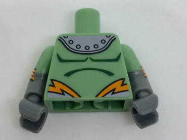 973pb2703c01 - Torso Shoulder Armor with Rivets and Orange Lightning Pattern / DBG Arms with Sand Green Short Sleeves, Atom and Orange Stripes Pattern / DBG Hands