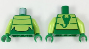 973pb2715c01 - Torso Lime Chest Panel with 2 Thin Stripes Pattern (Scorpion) / Lime Arms / Green Hands
