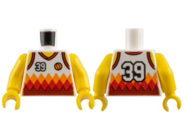 973pb2736c01 - Torso Tank Top Basketball Jersey with '39' and Orange and Red Diamonds, Yellow Neck and Shoulders, Back Print Pattern / Yellow Arms / Yellow Hands