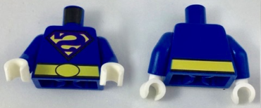 973pb2779c01 - Torso Shirt with Dark Purple Bizarro Backward 'S' Logo and Wide Yellow Belt Pattern / Blue Arms / White Hands