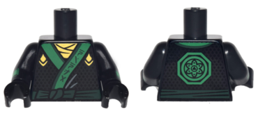 973pb2785c01 - Torso Ninjago Robe with Gold Scarf and Diamonds, Green Sash and Emblem Pattern / Black Arms with Diamonds and Green Cuffs Pattern / Black Hands