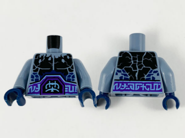 973pb2909c01 - Torso Nexo Knights Bare Chest with Black Cracks, Dark Bluish Gray Scales, Dark Purple and Light Blue Belt Pattern / Sand Blue Arms / Dark Blue Hands