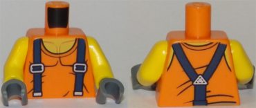 973pb2922c01 - Torso Town Miners with Sleeveless T-Shirt over Muscles with Dark Blue Suspender Straps Pattern / Yellow Arms / Dark Bluish Gray Hands
