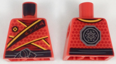 973pb3048 - Torso Ninja Tunic with Dark Red Diamonds, Bright Light Orange Trim, Black Sash Pattern