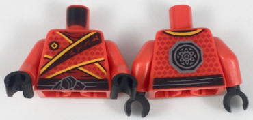 973pb3048c01 - Torso Ninja Tunic with Dark Red Diamonds, Bright Light Orange Trim, Black Sash Pattern / Red Arms / Black Hands