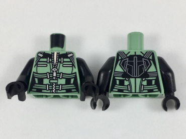 973pb3056c01 - Torso Female Armor with Straps and Metallic Silver Zipper Pattern / Black Arms / Black Hands
