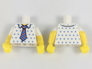 973pb3077c01 - Torso Shirt with Medium Blue Dots, Orange, Dark Blue and Bright Light Blue Striped Tie Pattern / Yellow Arms with Molded White Short Sleeves Pattern / Yellow Hands