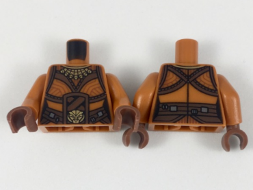 973pb3108c01 - Torso Female, Gold Necklace and Lion Head Belt Buckle, Reddish Brown Belt and Trim Pattern / Dark Orange Arms / Reddish Brown Hands
