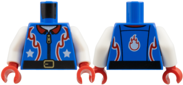 973pb3177c01 - Torso Flight Suit Jacket with Zipper and Red Flames and Collar, White Stars and Black Belt Pattern / White Arms / Red Hands