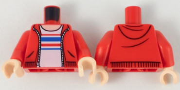 973pb3231c01 - Torso Hoodie with Zipper, Light Nougat Neck, White Shirt with Red and Blue Stripes Pattern / Red Arms / Light Nougat Hands