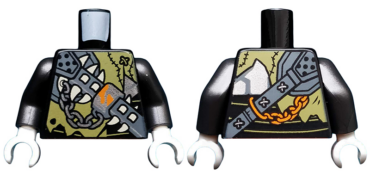 973pb3257c01 - Torso Ninjago Spiked Weapon on Chain with Stitched Clothing Pattern / Pearl Dark Gray Arms / White Hands