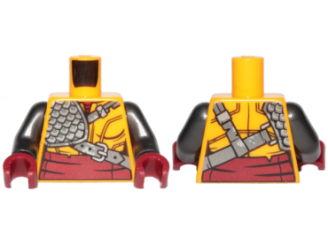 973pb3323c01 - Torso Ninjago Female Robe with Dark Red Undershirt and Sash and Silver Scale Armor Pattern / Pearl Dark Gray Arms / Dark Red Hands