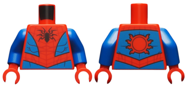 973pb3367c01 - Torso Spider-Man Costume 10 Black Spider, Dark Red Webbing, Blue Vest and Belt Pattern / Blue Arms / Red Hands