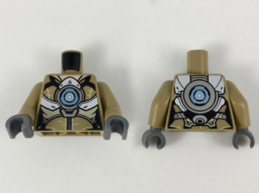 973pb3386c01 - Torso Female Armor with White Panels, Silver Large Circle and Belt Pattern / Dark Tan Arms / Dark Bluish Gray Hands