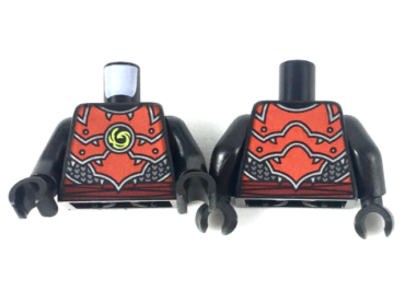 973pb3409c01 - Torso Ninjago Red Plate Armor and Belt, Silver Scale Armor, Lime Swirl Medallion Pattern / Black Arms / Black Hands