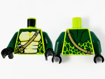 973pb3425c01 - Torso Ninjago Snake with Dark Tan Shoulder Belt and Green and Tan Scales Pattern / Dark Green Arms / Black Hands (Spitta)