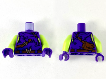 973pb3577c01 - Torso Tattered Tunic with Hood, Reddish Brown Belt, Shoulder Strap and Copper Buckles Pattern / Lime Arms / Dark Purple Hands
