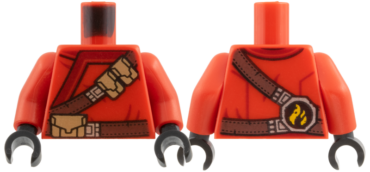 973pb3584c01 - Torso Ninjago Robe with Brown Webbing, Silver Buckles, Pouches and Tornado Pattern / Red Arms / Black Hands
