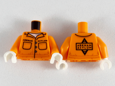 973pb3686c01 - Torso Prison Jumpsuit, White Undershirt, Black 'ARKHAM ASYLUM' Front and Back Pattern / Orange Arms / White Hands