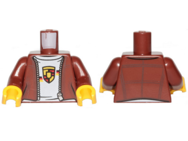 973pb3707c01 - Torso Speed Champions Jacket with Zipper, White Shirt and Porsche Logo Pattern / Reddish Brown Arms / Yellow Hands