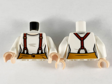 973pb3723c01 - Torso Female Light Nougat Neck, Reddish Brown Suspenders and Medium Nougat Pants Pattern / White Arms / Light Nougat Hands