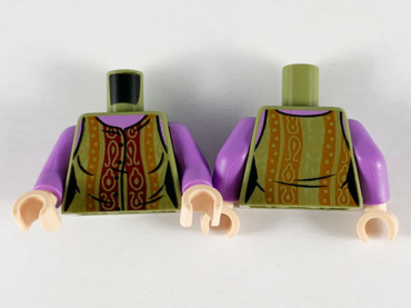 973pb3725c01 - Torso Female Blouse, Ornate Gold, Dark Red and Dark Orange Pattern / Medium Lavender Arms / Light Nougat Hands