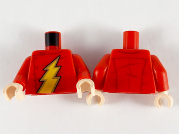 973pb3747c01 - Torso Super Hero Gold and Bright Light Orange Lightning Bolt Pattern (Flash) / Red Arms / Light Nougat Hands