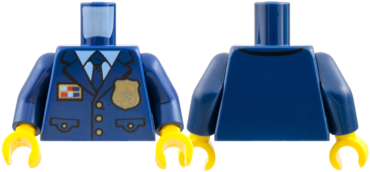 973pb3772c01 - Torso Police Suit with Tie and Pockets, Gold Star Badge Logo and Buttons, Light Blue Undershirt Pattern / Dark Blue Arms / Yellow Hands